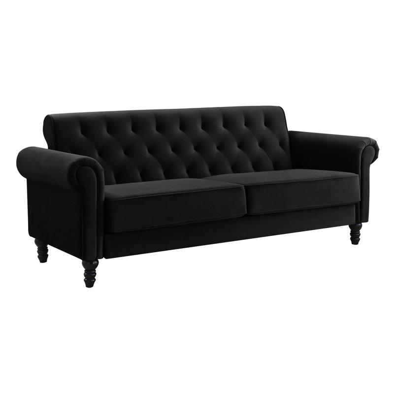 Mifflinville 3-Seater Velvety Sofa, Black, 3
