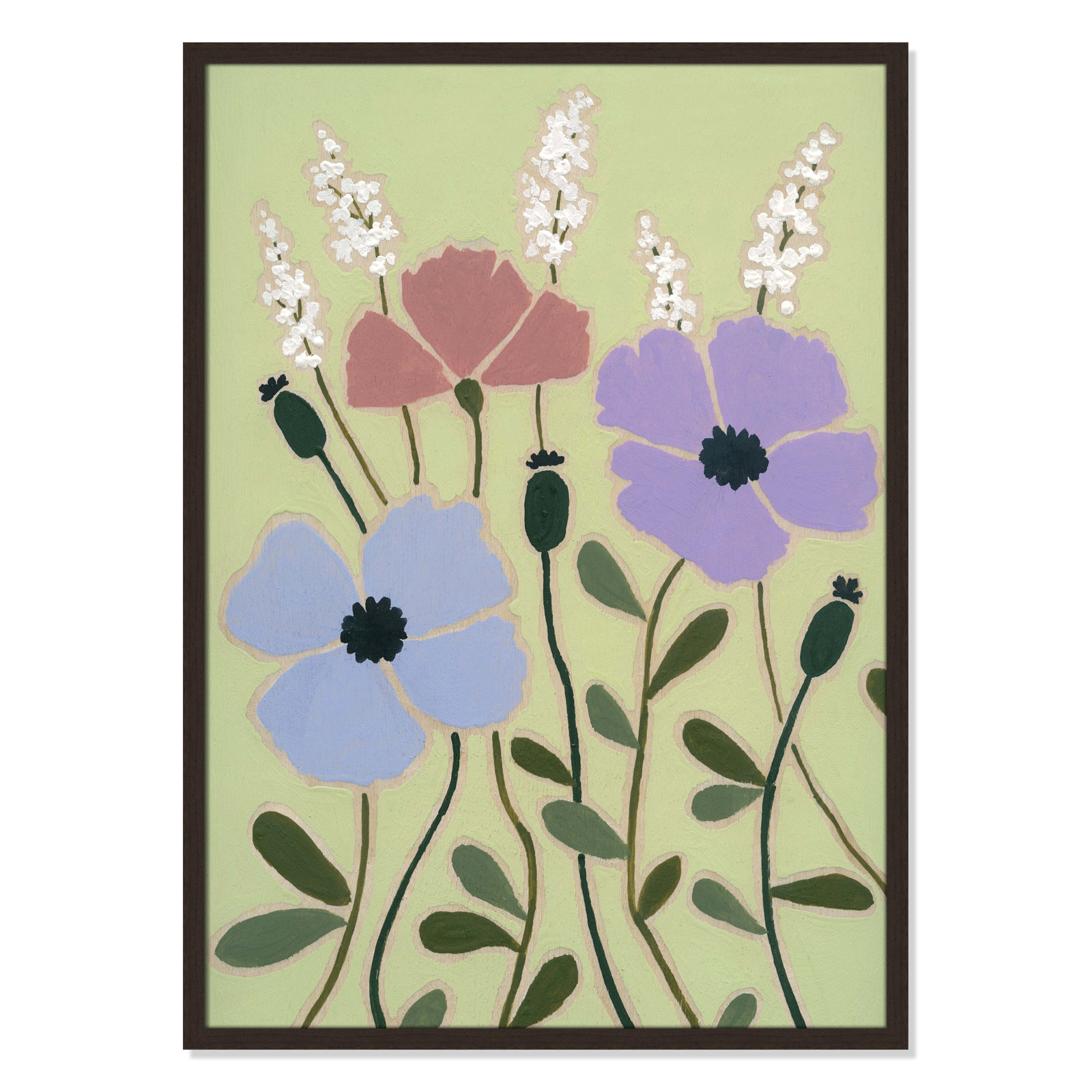 Maura "Woodblock Floral III" Print, 35.5" H x 25.5" W x 1.25" D, Walnut Framed