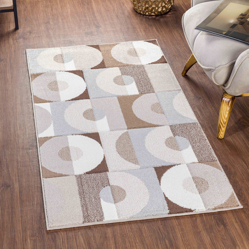 Beige Modern Rug, Geometric Stain Resistant Easy to Clean Rug For Living Room, Dining Room, Bedroom, Rectangle 160 x 213 cm