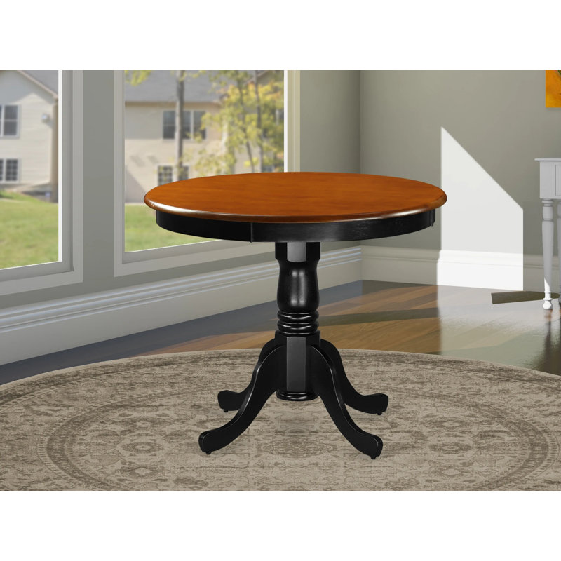 Antique Kitchen Dining Table - a Round Solid Wood Table Top with Pedestal Base, Black & Cherry, Cherry, Black