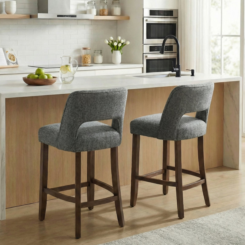 Bisto Upholstered Counter Height Bar Stool with Solid Wood legs