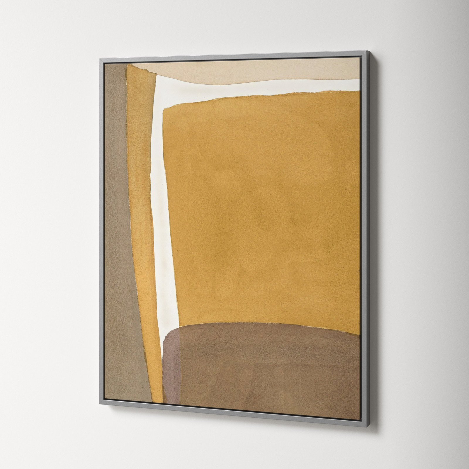 Light Ochre by Julia Balfour, 38" H x 30" W x 1.4" D, Silver Framed Canvas