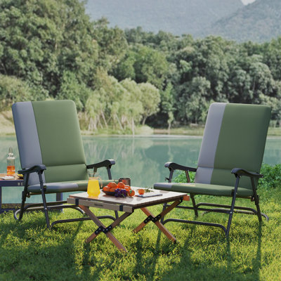 Folding Outdoor Rocking Chairs Set of 2, Oversized Outdoor Rocking Chair Set with 400 lbs. Capacity, Wide Seat, Padded High Back for Patio, Porch, Gar by Arlmont & Co.