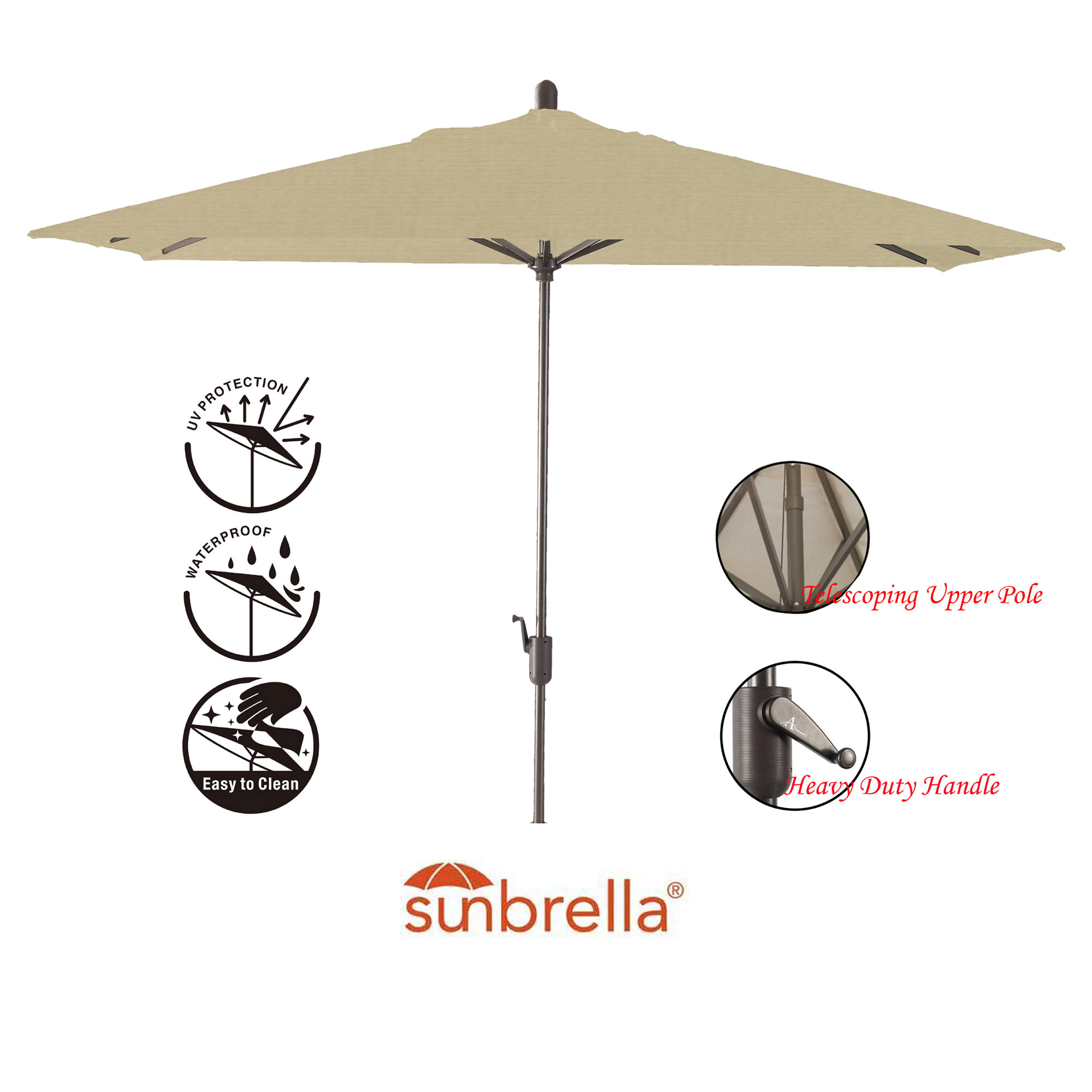 Olivier 116.7'' Outdoor Umbrella, Antique Beige Sunbrella® Canvas, Antique Bronze