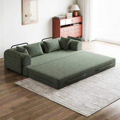 Lit convertible en chenille de 78,7 pouces avec oreiller cylindrique, poche latérale pour canapé-lit pliant, 2 étages pour le salon dans la chambre à coucher, aucun assemblage requis, coussin moelleux en mousse haute