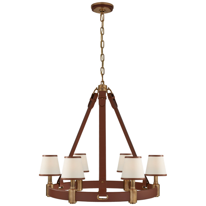 Ralph Lauren Riley 6 Light Medium Chandelier, Natural Brass/Saddle