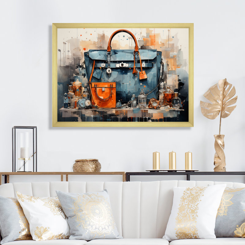 Minimalim Black Handbag - Fashion Canvas Prints, H 12 po x l 20 po x P 1 po, Encadrement doré