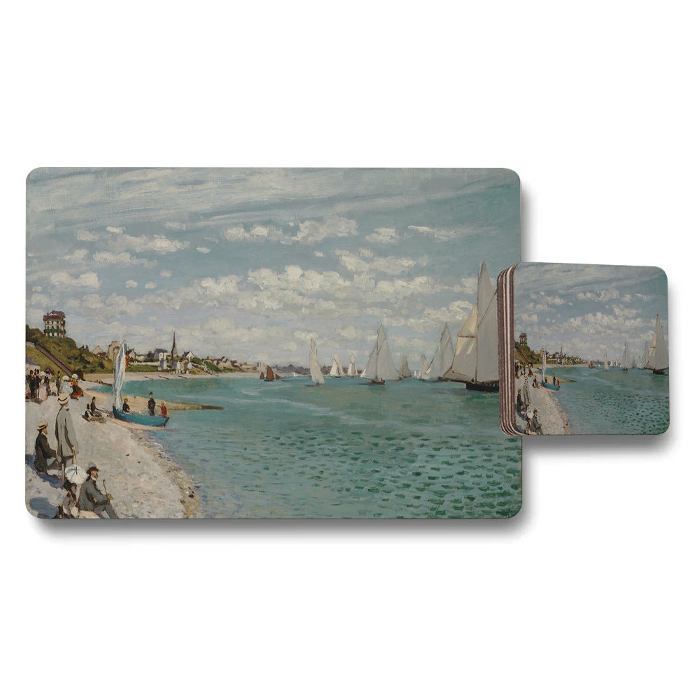 Seaside Sailboat Scene Placemat And Coaster Set For Kitchen Table