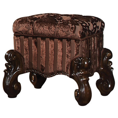 Tabouret de coiffeuse en tissu et en résine de polyester l 22 po x P 22 po x H 19 po, siège capitonné à boutons entièrement rembourré avec garniture cloutée et pieds à volutes