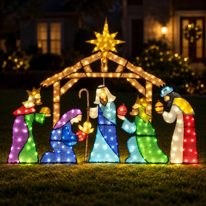 Crèche de Noël 62 "avec 250 lumières DEL, présentoir de Noël 5 pièces