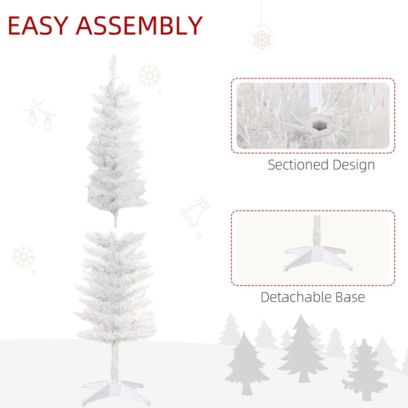 Arbre de Noël artificiel 5 pi avec 5 branches colorées et 150 lumières DEL colorées, 4 pi 9 po, Non, Blanc