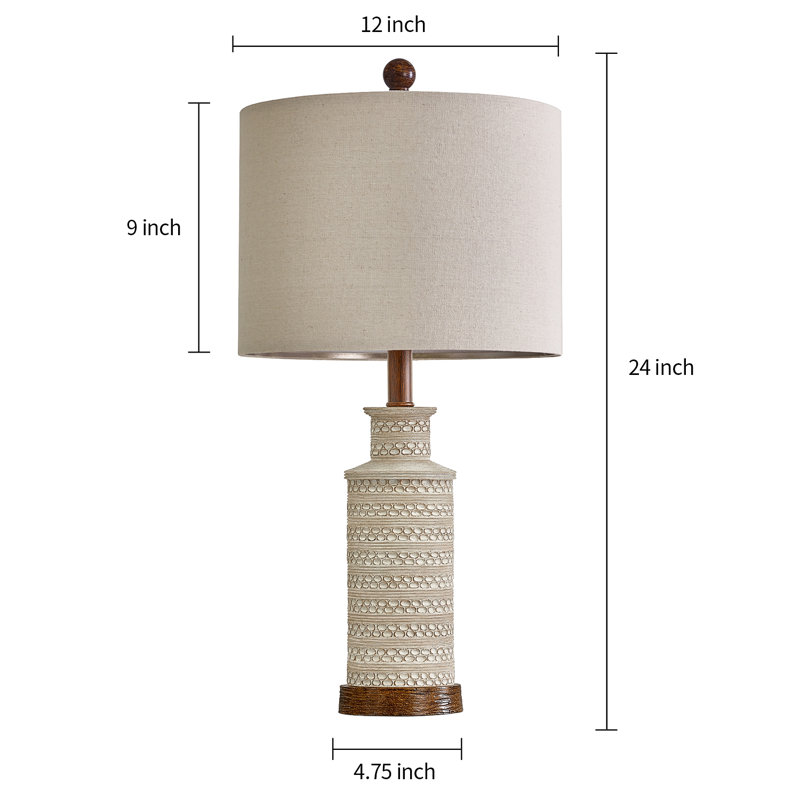 Distressed White Resin Farmhouse Table Lamp Set with Cream Shade