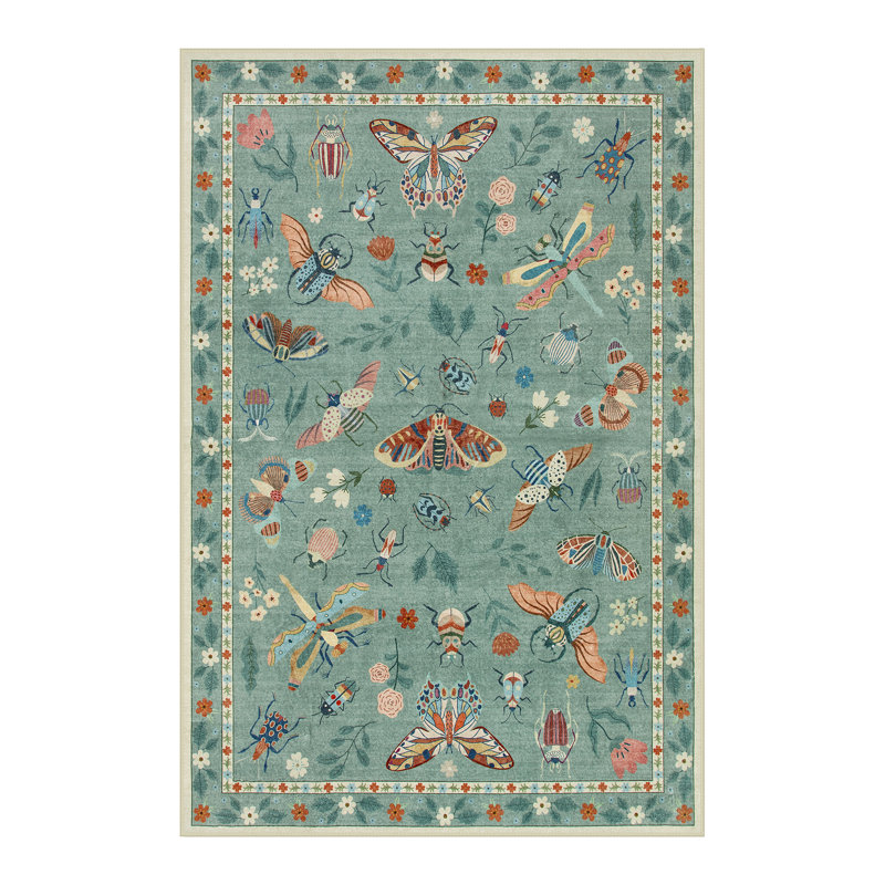  Insect Print Washable Rugs for Living Room Ultra-Thin Non-Slip Modern Bedroom Large Carpet, Rectangle 6 pi x 9 pi