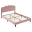 Queen Upholstered Smart LED Bed Frame With Elegant Flowers Headboard,Floating Velvet Platform LED Bed With Wooden Slats Support,Pink-176540485