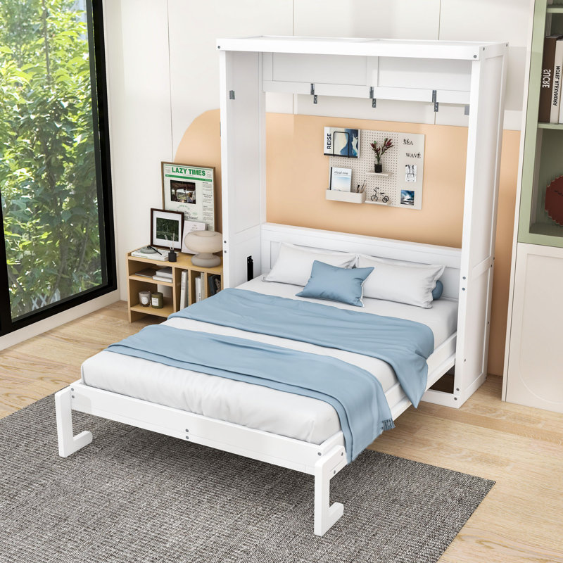 Lit escamotable avec armoire peu encombrante, Lit double, Blanc