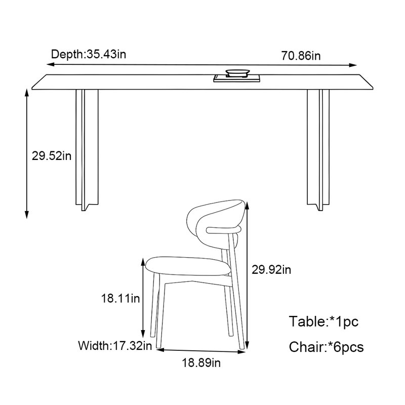 Ensemble de table de style français, H 29,52 po x L 70,86 po x l 35,43 po
