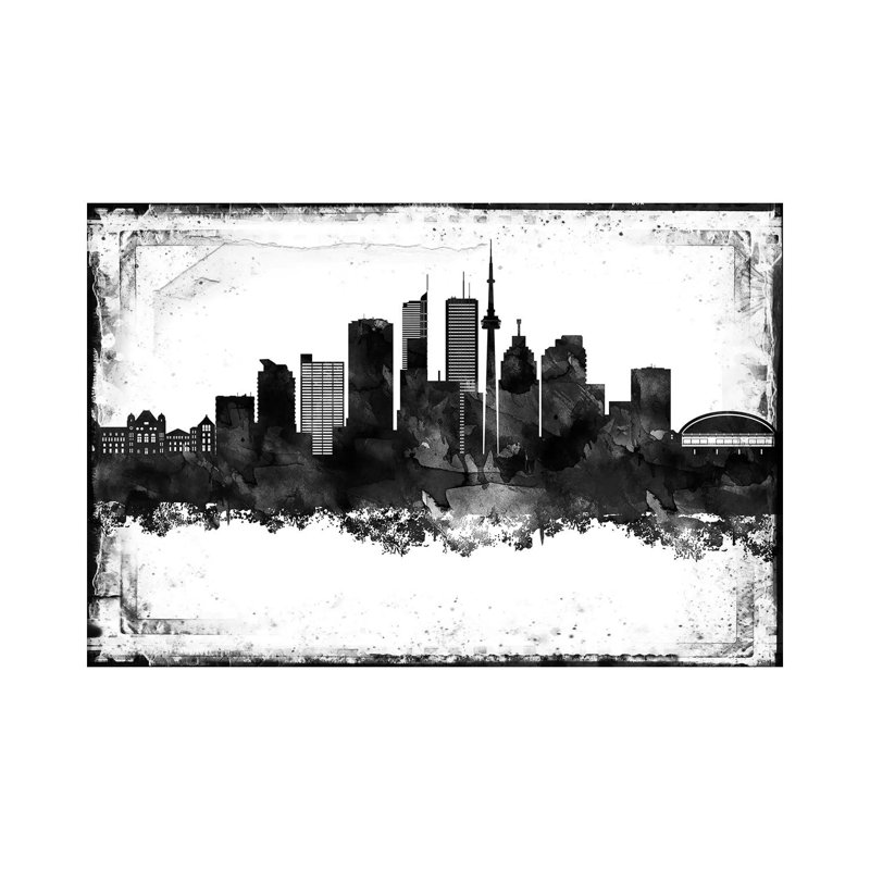 Toronto Black and White Framed Skylines 1 Piece Wall Art on Canvas, 30.48cm H x 45.72cm W x 1.91cm D, Wrapped Canvas
