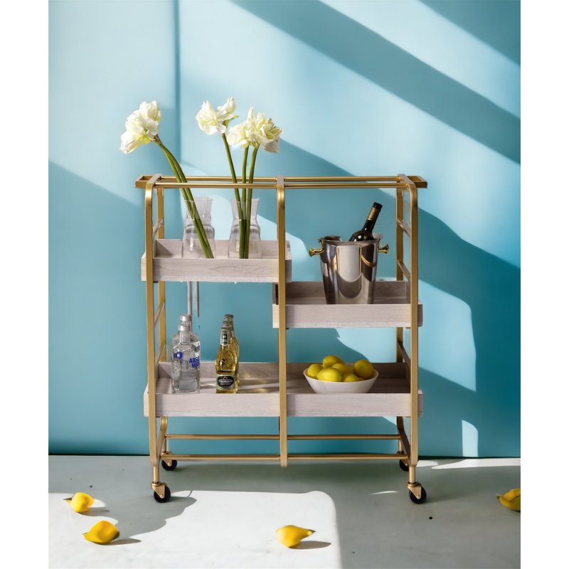 Chariot de service Vorrik (sans tabouret inclus), Doré / blanc délavé