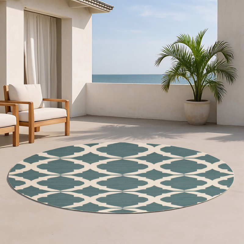 Tapis gris intérieur et extérieur Trellis, Rond 5 pi