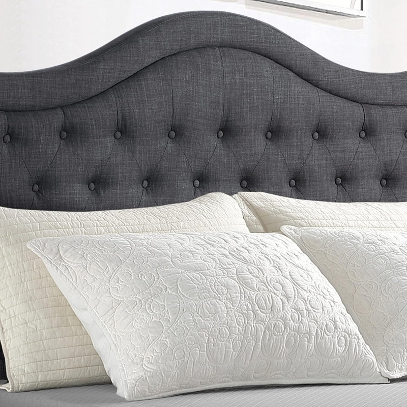 Upholstered Tufted Natural Linen Adjustable Headboard Bed with Adjustable Height for Bedroom, Full, Full, Dark Gray