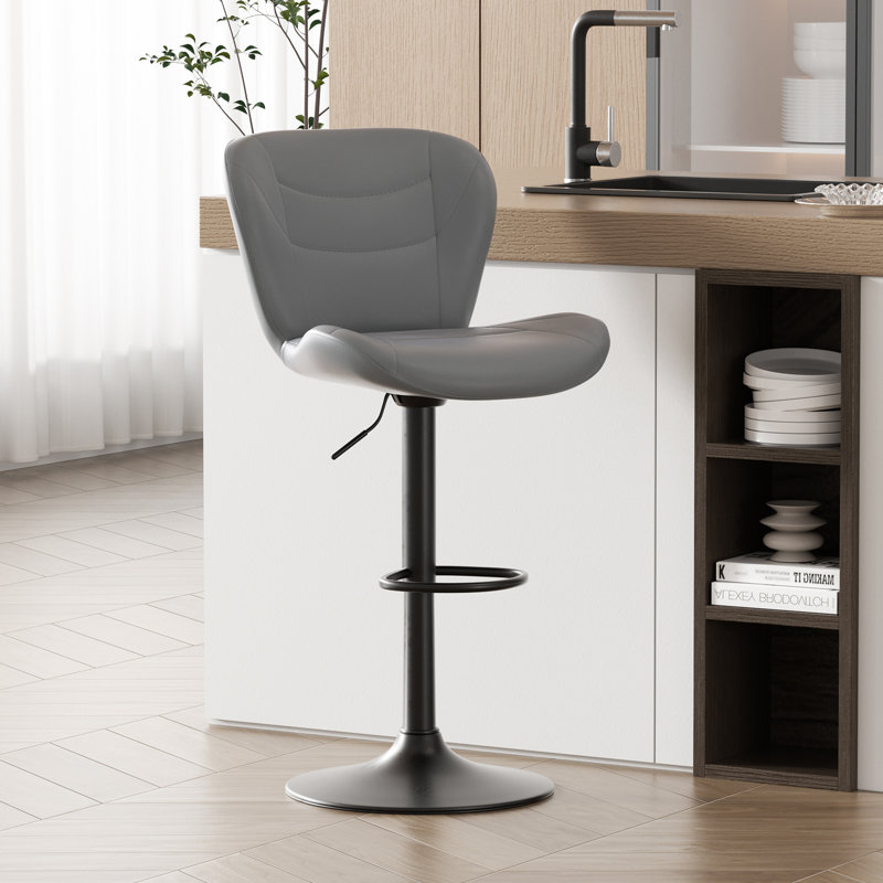 Adjustable Height Counter Stool with Metal Frame, Light Grey