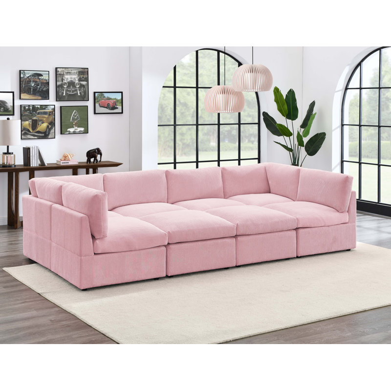 Arvill Corduroy U-Shaped Sectional, Pink Corduroy