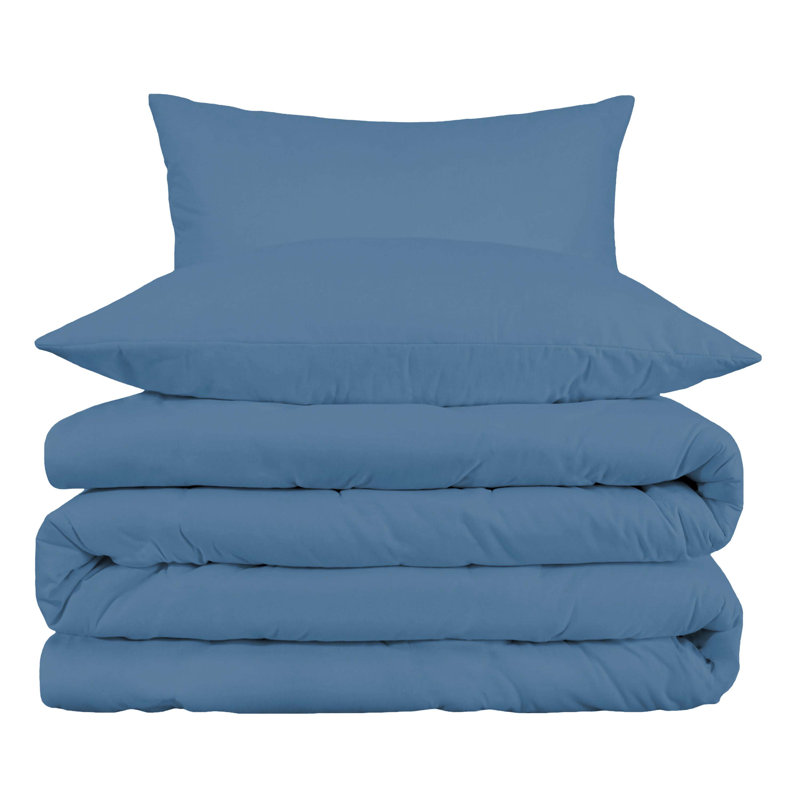 Arling Certified Egyptian Cotton Modern Solid 3 Piece Duvet Cover Set, Medium Blue, Full/Queen Duvet Cover + 2 Standard Shams