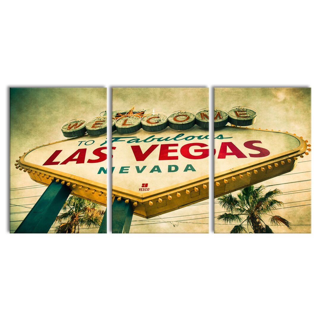 3-tlg. Leinwandbilder-Set Las Vegas Ortsschild