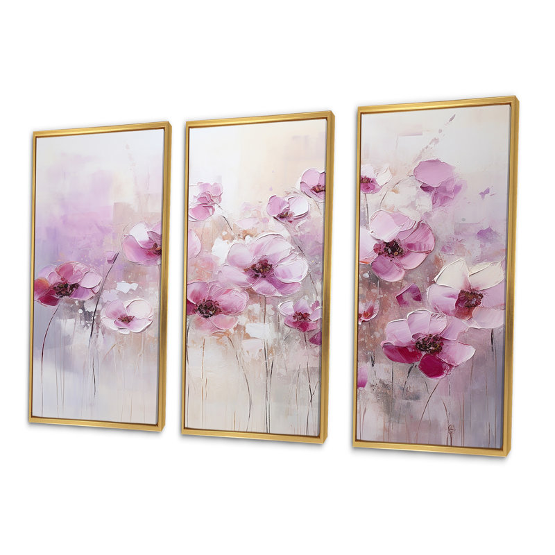 Ensemble d'art mural Fuschia, Cadre flottant doré, H 28 po x l 36 po x P 1 po