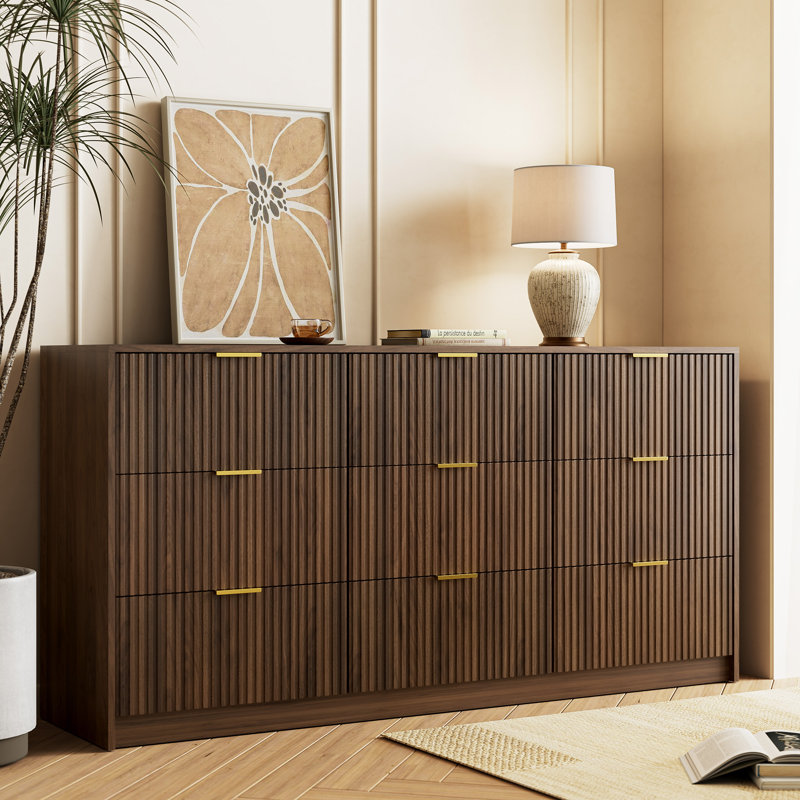 Commode 9 tiroirs l 63 po, Marron foncé
