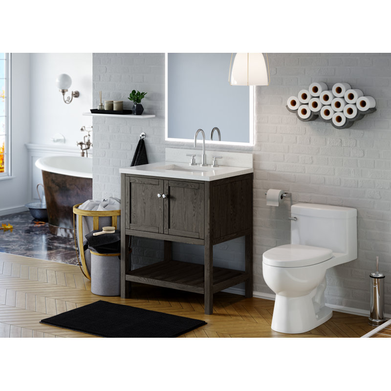 Riose Single Bathroom Vanity Set, Carrara Marble, Brushed Gray Oak, 30"