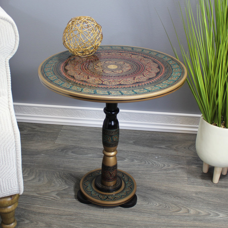 Table d'appoint ronde en bois de rose 18 po - vert armée