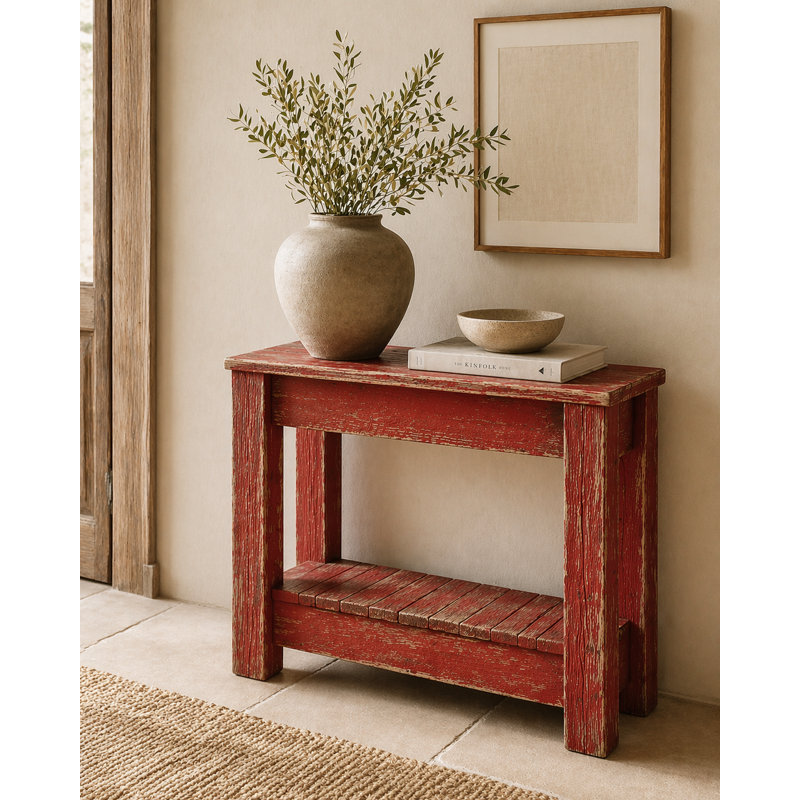 Table d'appoint 26 po en bois récupéré | Table de bout étroite | Table d'appoint en bois massif (rouge), Rouge