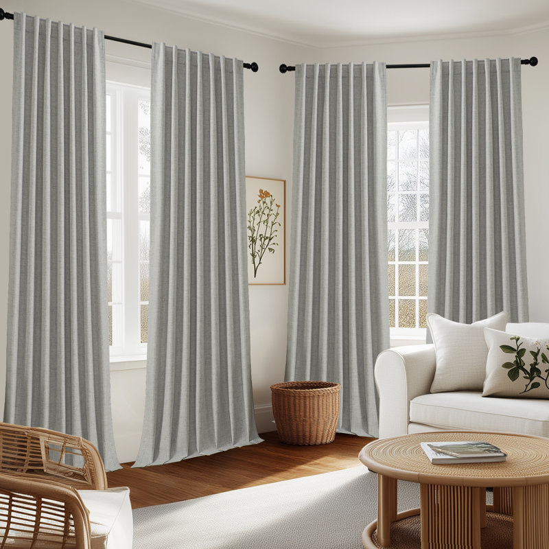 4 Pcs 100% Polyester Burlap Blackout Curtains For Bedroom Back Tab Curtains 4 Panels Set, Light Gray, 52" W x 72" L