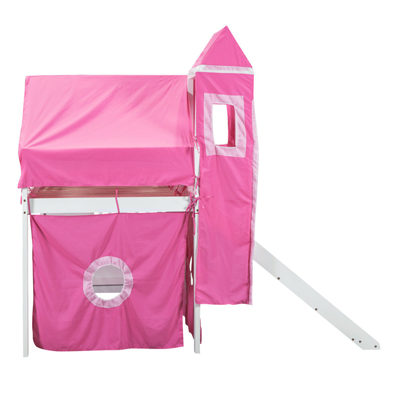 Lit mezzanine simple avec tente et tour, Rose