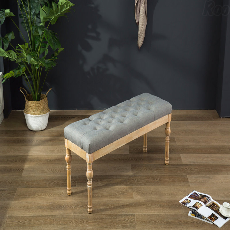 Dining Room Bench - Solid Wood Frame, Button Tufted Upholstered Seat