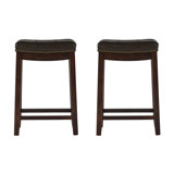 Arlyce 26.5" Solid Wood Backless Counter Stool with Vegan Leather Upholstered Seat