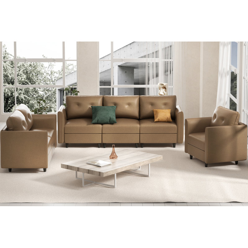 Ensemble de salon configurable en similicuir 3 pièces Tomario