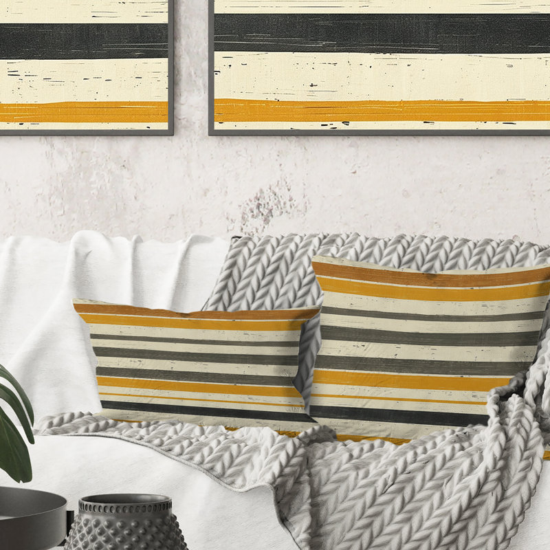 Rayures orange et beige Mid Century Retro Stripe - Coussin Mid Century Retro Stripe, H 16 po x l 16 po
