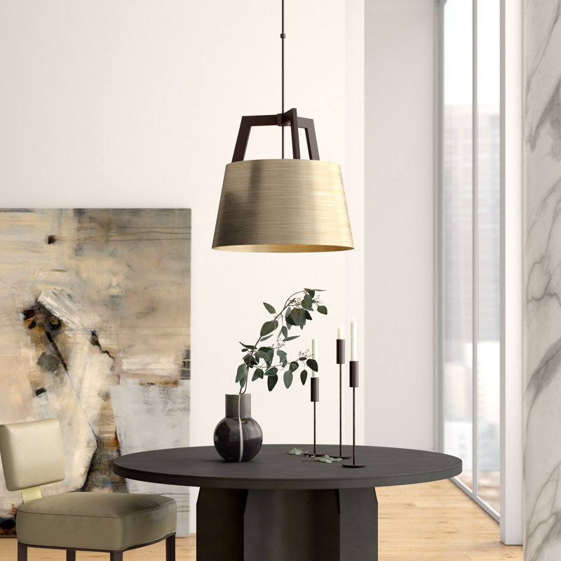 Imber Pendant, Oiled Walnut/Distressed Brass, 17.75" H x 17" W x 17" D, 2700K LED w/ Diffuser - Corded