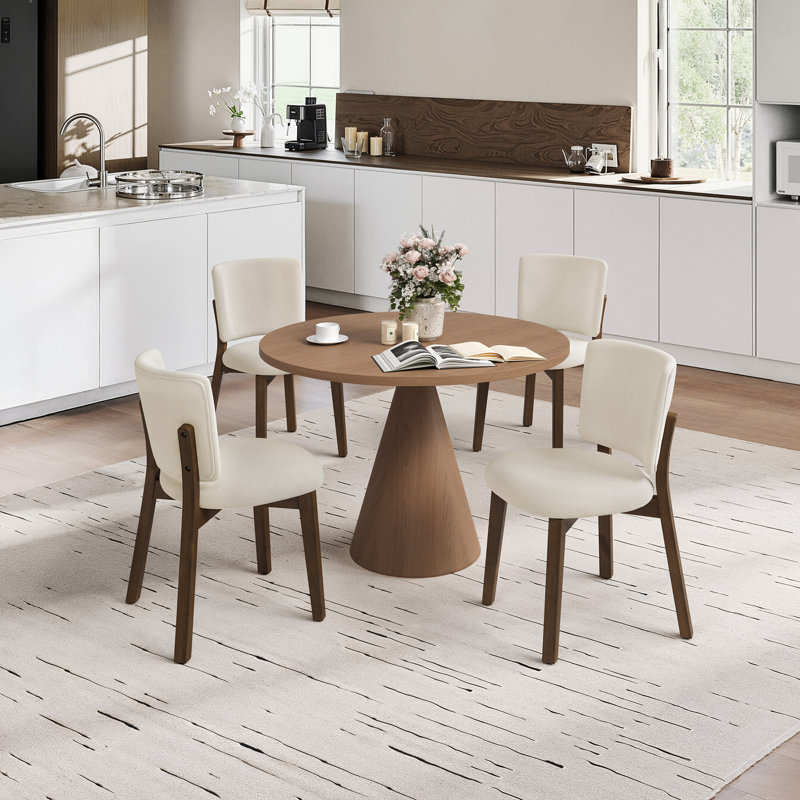 Annika Upholstered Solid Wood Dining Chair Side Chair (Set Of 4), Dark Brown, 4