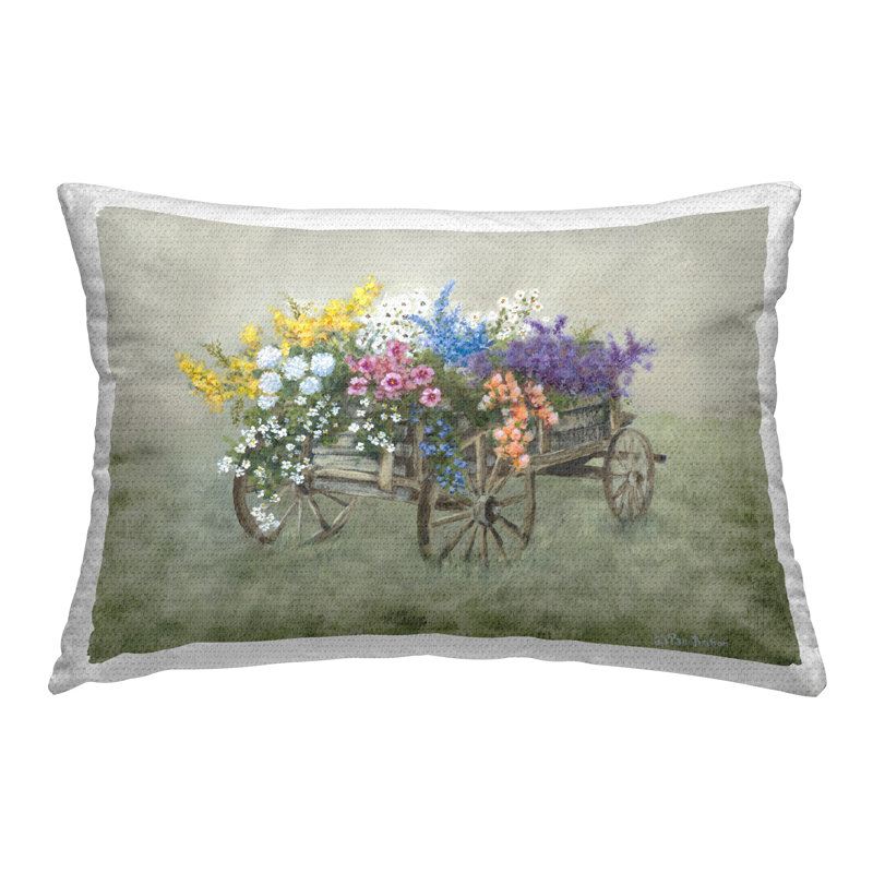 Coussin d'extérieur «Wagon with Spring Blooms» par Pam Britton
