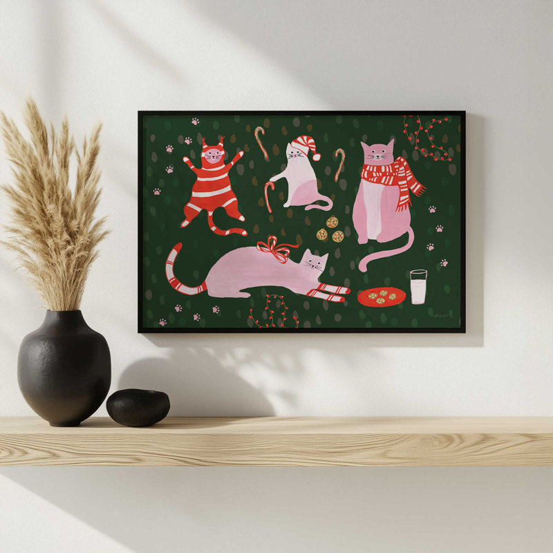 «Mischief Kitty Christmas I» par Yvette St. Amant, reproduction d'art, H 20 po x l 30 po, Blanc