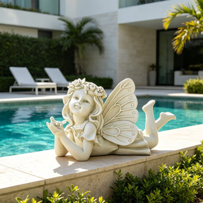 Enchanting Reclining Fairy Garden Statue with Bird