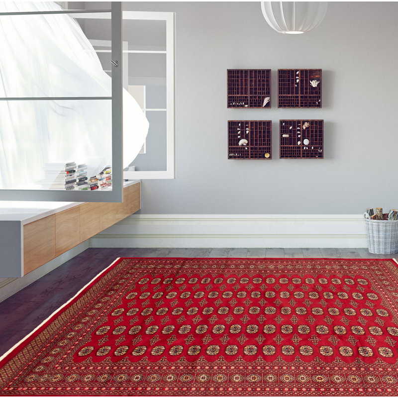 Tapis rouge foncé Malechi Peshawar Bokhara 8 pi 2 po x 9 pi 8 po