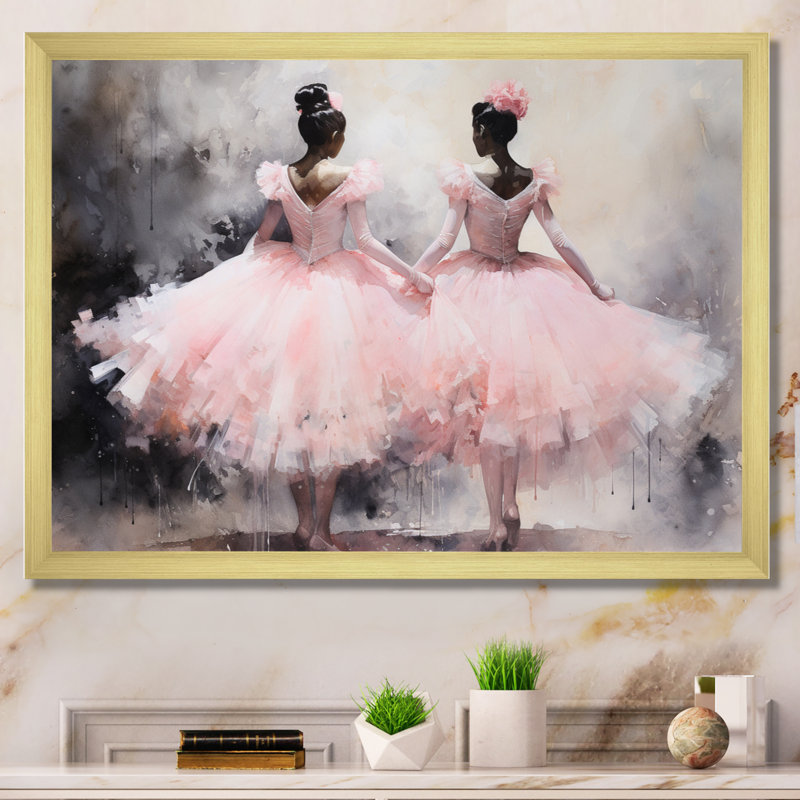 Pink Ballet Dance I, reproduction sur toile, H 16 po x l 32 po x P 1 po, Cadre doré simple