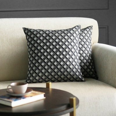 Housse de coussin en polyester tissé à motif géométrique avec fermeture à glissière de 2 pièces par taille (18 x 18 po)