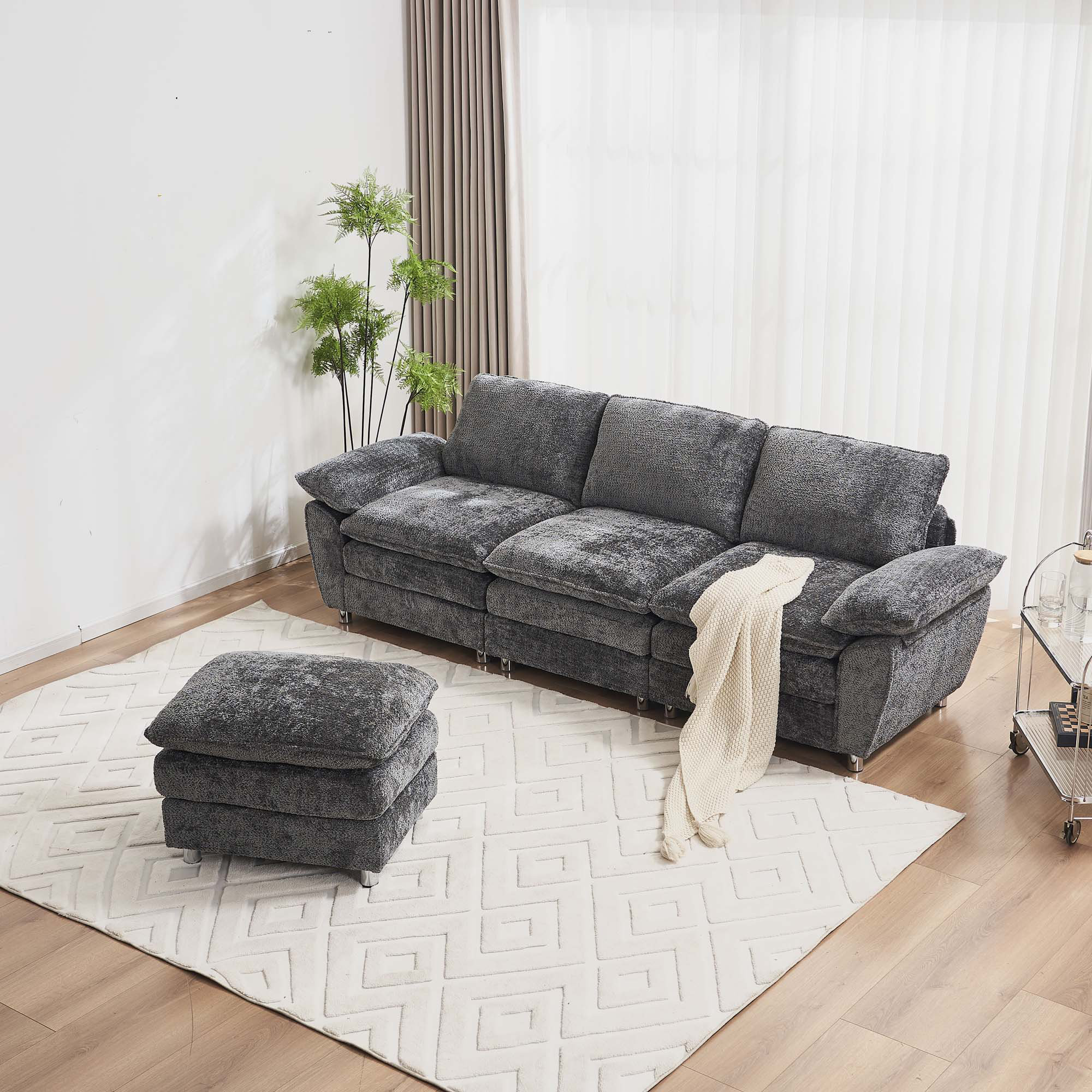 Latitude Run® Modern Deep 3-Seat Sofa Couch with Ottoman, Polyester ...