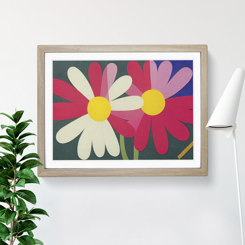 Abstract Daisy Flowers - Framed Print, 46cm H x 64cm W x 2cm D, Oak