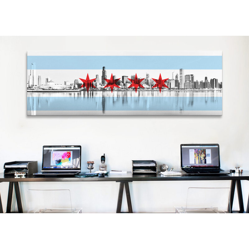 Drapeau chicago, "city horizon" , impression panoramique sur toile, H 12 po x l 36 po x P 1,5 po, Toile tendue
